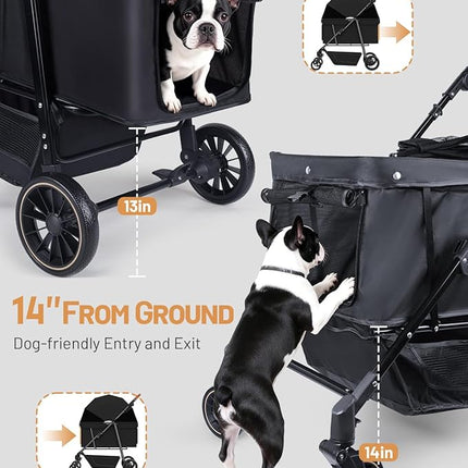 Dog Stroller for Large & Medium Dogs (20–132 lbs), Pet Stroller for 2 Small Dogs with Adjustable Handle & Canopy, Sun Shades, Storage Organizer, Foldable & Ventilated,Black
