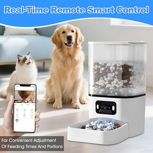 Automatic Cat Feeder with Camera, 6L Smart Food Dispenser for Cats and Dogs，Large Cat Food Storage Container App Control, 1080p HD Video, Two-Way Audio