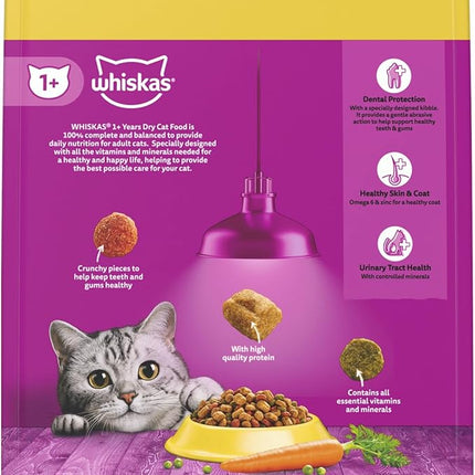 WHISKAS 1+ Years Adult Dry Cat Food Chicken & Turkey 1.8kg Bag, 4 Pack
