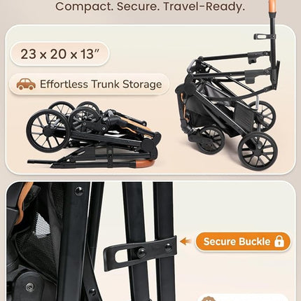 Premium Pet Stroller with Detachable Carrier for Small Dogs & Cats, Lightweight Foldable Design, Travel-Ready, Compact Storage (Midnight Black)