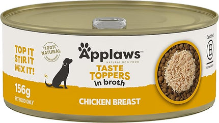 Applaws Taste Toppers 100% Natural Wet Dog Food Chicken Breast in Broth Tin 156g (Pack of 16), Limited Ingredients Pet Food