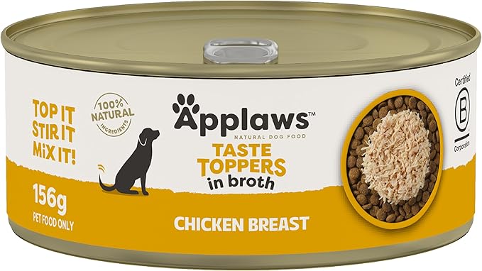 Applaws Taste Toppers 100% Natural Wet Dog Food Chicken Breast in Broth Tin 156g (Pack of 16), Limited Ingredients Pet Food