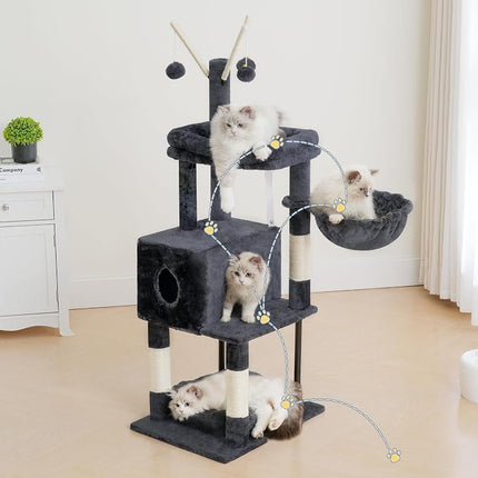 Heybly Cat Tree, 45.3" Cat Tower for Indoor Cats with Large Perch HCT202SG | All-in-One Cat Furniture with Cozy Bed, Smoky Gray
