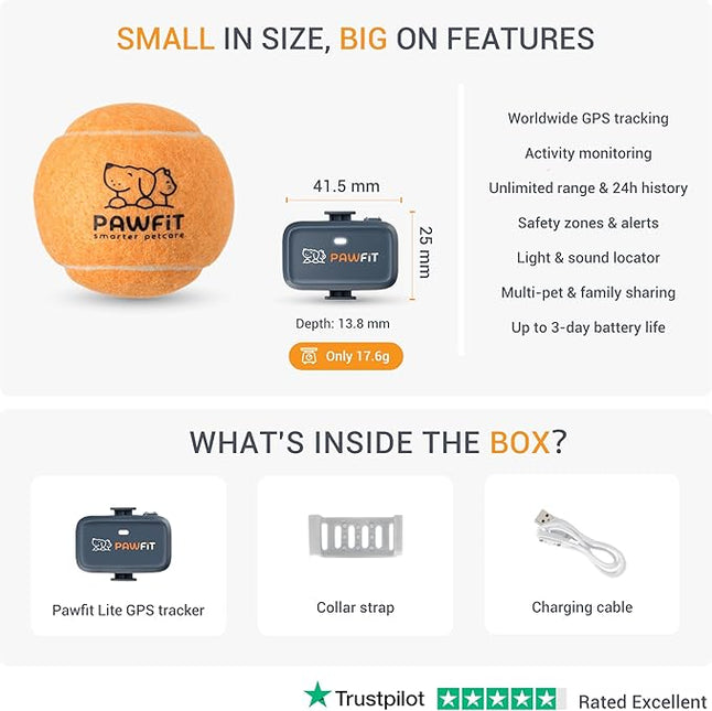 Pawfit Lite for Small Dogs 4g GPS Tracker | Real Time Tracking | Activity Monitoring |Location History