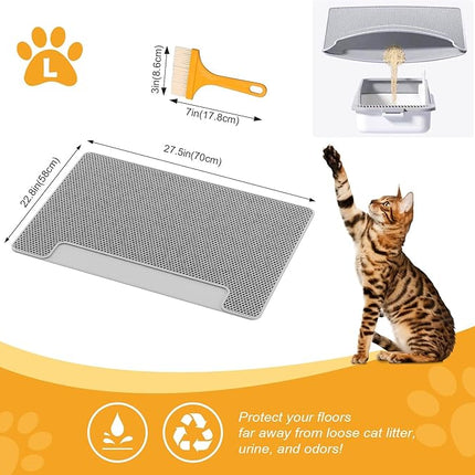 XL 70x58cm Cat Litter Mat – Double Layer Litter Trapping Mat with Cleaning Brush