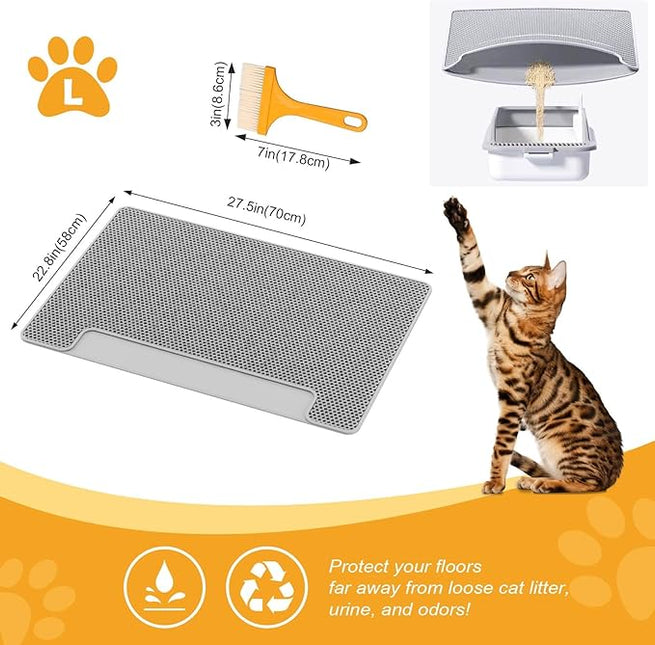XL 70x58cm Cat Litter Mat – Double Layer Litter Trapping Mat with Cleaning Brush