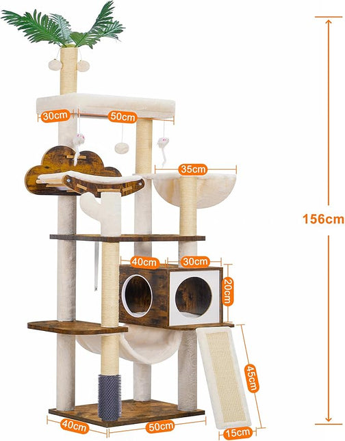 Heybly Wood Cat Tree for Indoor Cats, Cat Condo for Large Cats with Self Groomer,Rustic Brown HCT120SR
