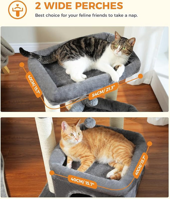 PAWZ Road Cat Tree Cat Tower with Full Wrapped Sisal Scratching Posts Suitable for Medium to Large Cats Grey