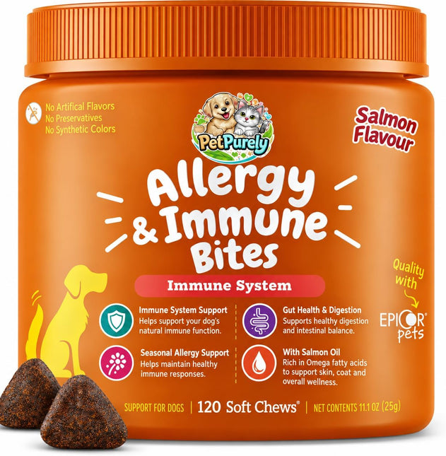Pet Purely Allergy and Immune Supplement Salmon Flavour,120 Chews