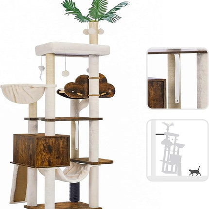 Heybly Wood Cat Tree for Indoor Cats, Cat Condo for Large Cats with Self Groomer,Rustic Brown HCT120SR