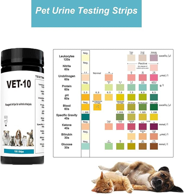 10-Parameter Urine Test Strips 10 in 1 UTI Test Kit for Cat & Dog Pets Diabetes Urinalysis Testing Urinalysis Reagent Strips Multi-Parameter Urine Test Strip for Urinary Tract InfectionUTI