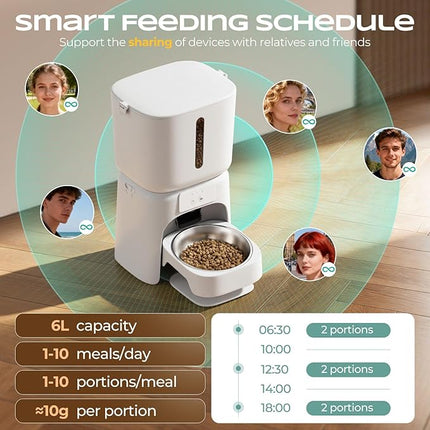Pet Feeder Automatic Pet Feeder 6L WiFi Auto Dog Cat Food Dispenser 1080P HD Video