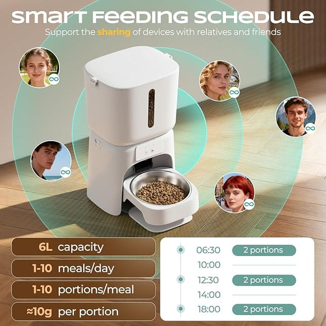 Pet Feeder Automatic Pet Feeder 6L WiFi Auto Dog Cat Food Dispenser 1080P HD Video