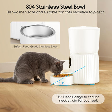 Faroro Automatic Cat Feeder with WiFi, 1080P HD Video Cat Food Automatic with Night Vision, 4L Feeder for Cats/Dogs with Two-Way Audio, App Control, Double Force (White)