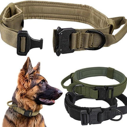 Military Tactical Dog Collar Heavy Duty Pet Collar with Metal Buckle Adjustable Black XL