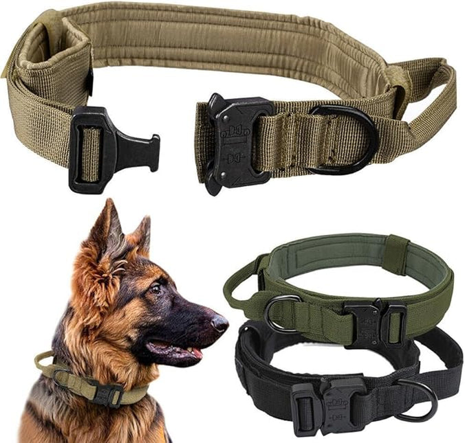 Military Tactical Dog Collar Heavy Duty Pet Collar with Metal Buckle Adjustable Black XL
