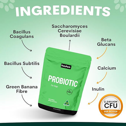 Petz Park Dog Probiotic 45 Scoops, Probiotics for Dogs Powder, Gut Health Dogs Supplement, Paw Licking and Digestive Support, Dog Food Topper Made in Australia