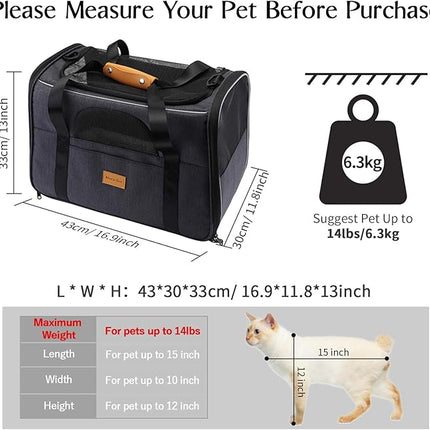 Morpilot Cat Carrier, Portable Pet Carrier Bag for Cats and Small Dogs, Foldable Soft Sided Cat Transport Carrier, Airline Approved Pet Travel Carrier with Shoulder Strap, Removable Mat and Pet Bowl
