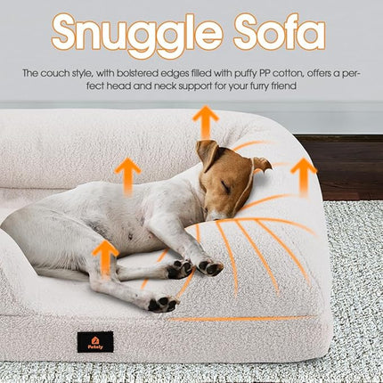 Dog Beds for Medium Dogs, Memory Foam Pet Bed, Orthopedic Dog Beds with Removable Washable Cover, Non-Slip Bottom and Egg-Crate Foam Big Medium Dog Couch Bed, White
