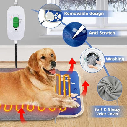 Pet Heating Pad AU Plug, Electric Heating Mat for Dogs Cats 70 x 45 cm Adjustable Electric Pet Mat, Waterproof Warming Mat, Chew Resistant Cable and Removable Crystal Velvet Cover