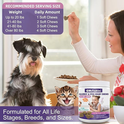 Dog Allergy Relief Chews,150 PCS Itchy Skin Relief Immune Treats with Omega 3 Fish Oil,Turmeric Probiotics for Dogs Itching,Skin and Coat Health for Dogs Itching, Licking & Separation