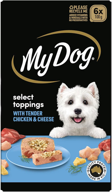 MY DOG Adult Wet Dog Food Chicken Supreme With Cheese Select Toppings 100g Tray, 36 Pack