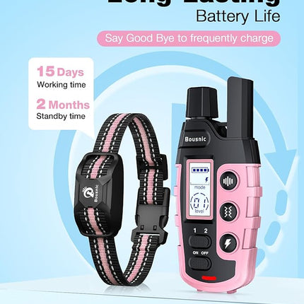 Bousnic Dog Shock Collar - 3300Ft Dog Training Collar with Remote for 5-120lbs (LightPink)