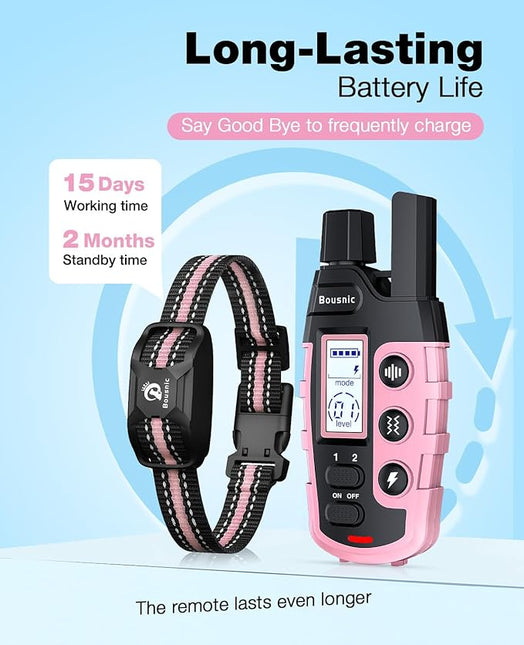 Bousnic Dog Shock Collar - 3300Ft Dog Training Collar with Remote for 5-120lbs (LightPink)