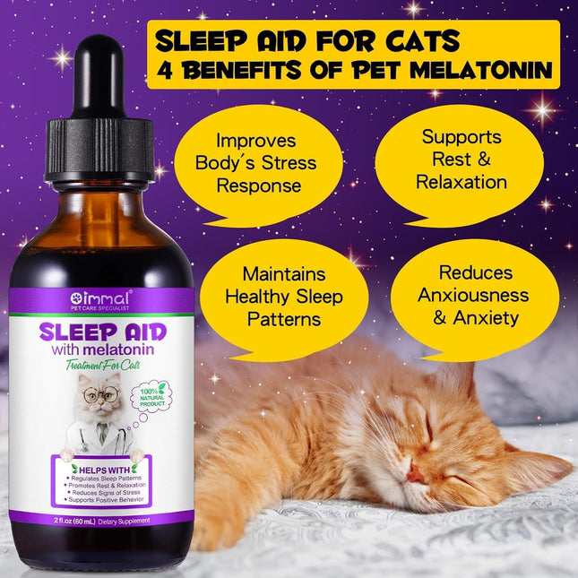 Melatonin Calming Drops for Cats & Kittens – Sleep Aid & Anxiety Relief Liquid,60ML