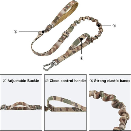 EXCELLENT ELITE SPANKER Tactical Bungee Dog Leash Military Dog Leash Adjustable Tactical Leash Elastic Leads Rope with 2 Control Handle (MCP)