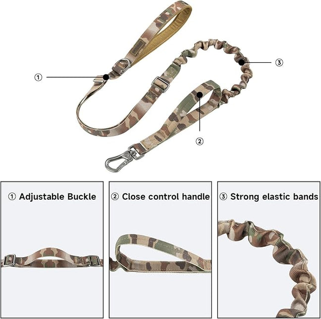 EXCELLENT ELITE SPANKER Tactical Bungee Dog Leash Military Dog Leash Adjustable Tactical Leash Elastic Leads Rope with 2 Control Handle (MCP)