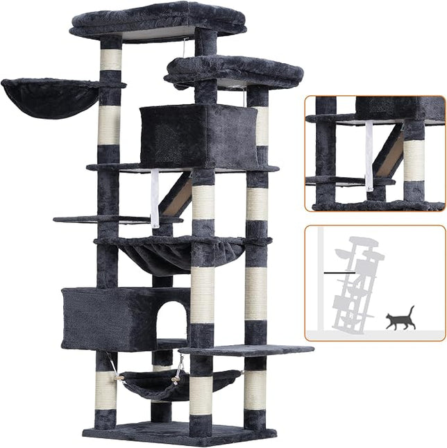 Heybly Cat Tree, 71-Inch-Tall Tower for Indoor Cats with 2 Perches HCT034G
