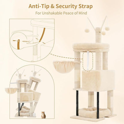 Heybly Cat Tree, 45.3" Cat Tower for Indoor Cats with Large Perch HCT202SM | Beige