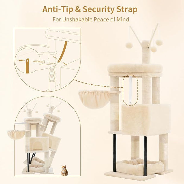 Heybly Cat Tree, 45.3" Cat Tower for Indoor Cats with Large Perch HCT202SM | Beige
