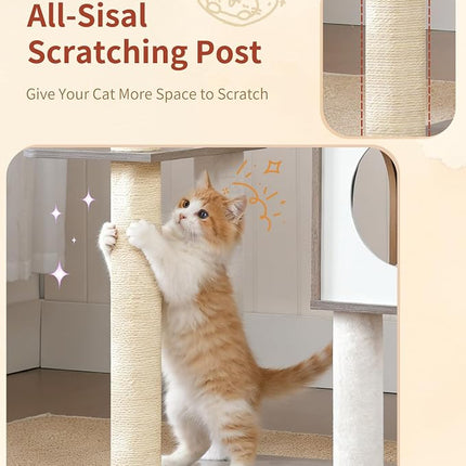 Heybly Cat Tree, 70.5" Wood Tall Cat Tower for Large Indoor Cats HCT121SG | Modern Cat Furniture with Extra Stable Structure, Smoky Gray