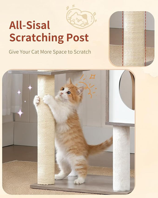 Heybly Cat Tree, 70.5" Wood Tall Cat Tower for Large Indoor Cats HCT121SG | Modern Cat Furniture with Extra Stable Structure, Smoky Gray