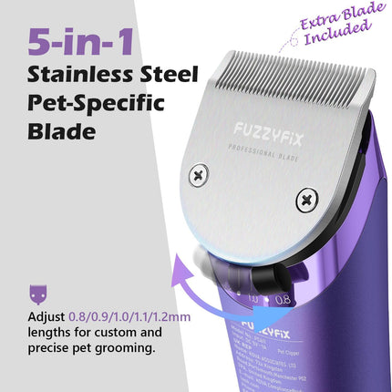 Professional Dog Grooming Clipper with Replacement Blade, 5-in-1 Adjustable Blade Cordless Pet Grooming Kit 2 Speed Trimmer Hair Shaver with Detachable Metal Combs Nova for Animal Horse