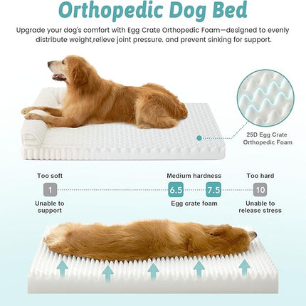 Cozy KISS Cute Dog Bed for Medium Dogs, Faux Rabbit Fur Orthopedic Foam (Cream, 30" L x 20" W x 6" Th)