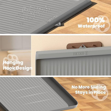 Cat Litter Mat 36x24 Inch, Silicone Litter Box Mat with Raised Edge and Diversion Groove, Waterproof Litter Trapping Mat, Easy to Clean Cat Mat for Litter Box, Grey