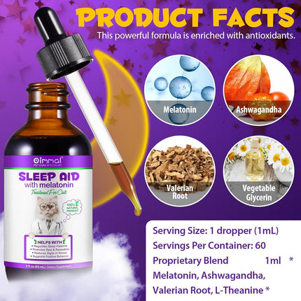 Melatonin Calming Drops for Cats & Kittens – Sleep Aid & Anxiety Relief Liquid,60ML