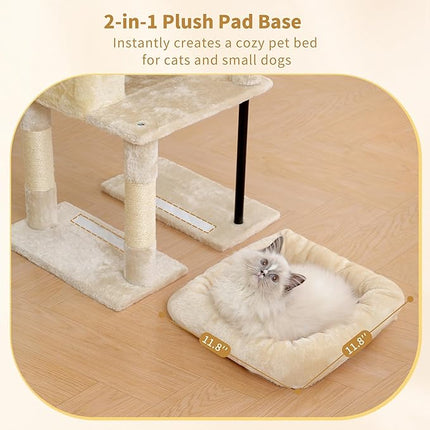 Heybly Cat Tree, 45.3" Cat Tower for Indoor Cats with Large Perch HCT202SM | Beige