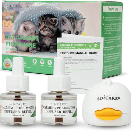 Cat Pheromones Calming Diffuser,Cat Anxiety Relief Calming Diffuser,Pheromone Diffuser to Calm Multi Cats,Basic Kit (1 Diffuser + 2 x 48ml Refill