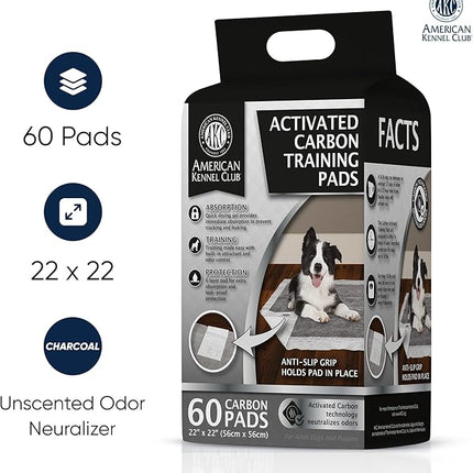 American Kennel Club Charcoal Puppy Training Pads, with Anti-Slip Adhesive Backing, Quick Dry Gel and Activated Carbon Odor Control - 22 x 22-60 Count
