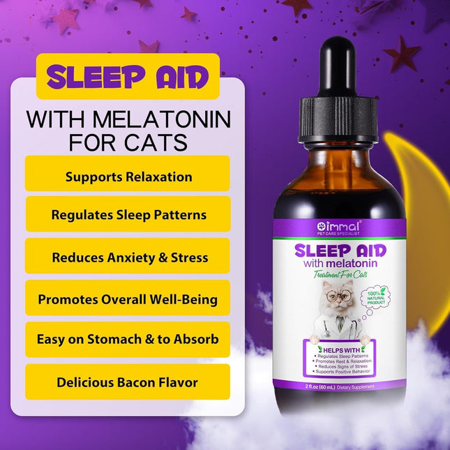 Melatonin Calming Drops for Cats & Kittens – Sleep Aid & Anxiety Relief Liquid,60ML