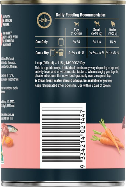 MY DOG Adult Wet Dog Food Sardines, Tuna and Spring Vegetable 400g Can, 24 Pack