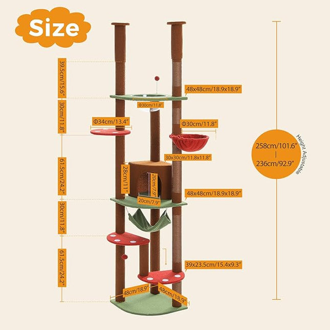 PAWZ Road Large Cat Tree Floor to Ceiling Cat Tower with a Cozy Condo, 6-Tier Cat Climbing Activity Center