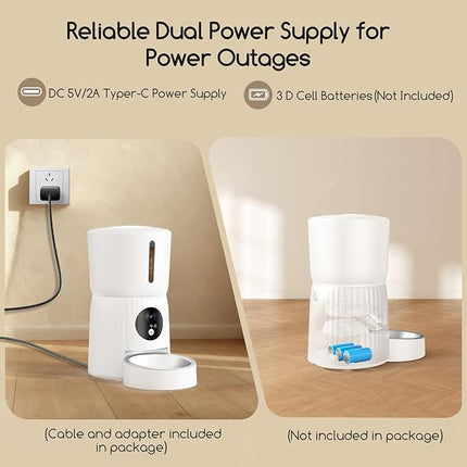 Faroro Automatic Cat Feeder with WiFi, 1080P HD Video Cat Food Automatic with Night Vision, 4L Feeder for Cats/Dogs with Two-Way Audio, App Control, Double Force (White)