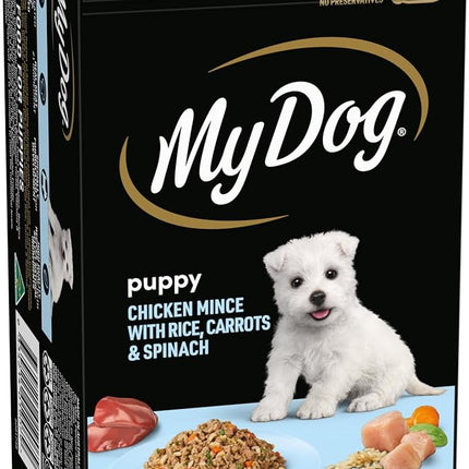 My Dog Puppy Wet Dog Food Chicken Mince with Rice, Carrots & Spinach 100g Tray, 36 Pack