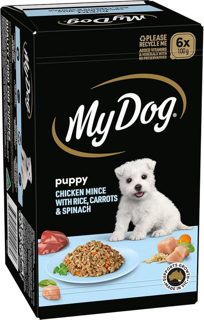 My Dog Puppy Wet Dog Food Chicken Mince with Rice, Carrots & Spinach 100g Tray, 36 Pack