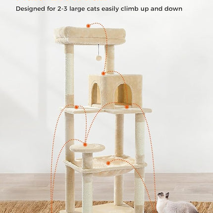 PAWZ Road Cat Tree 143cm Cat Scratching Post Multi-Level Play Tower with a Large Hammock and Top Perch Home Pet Furniture Beige